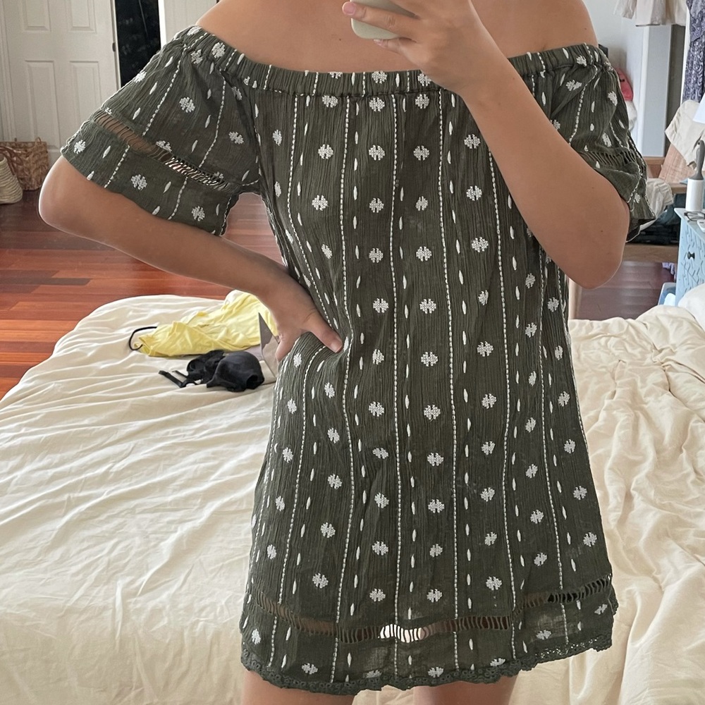 Topshop Green Off the Shoulder Dress